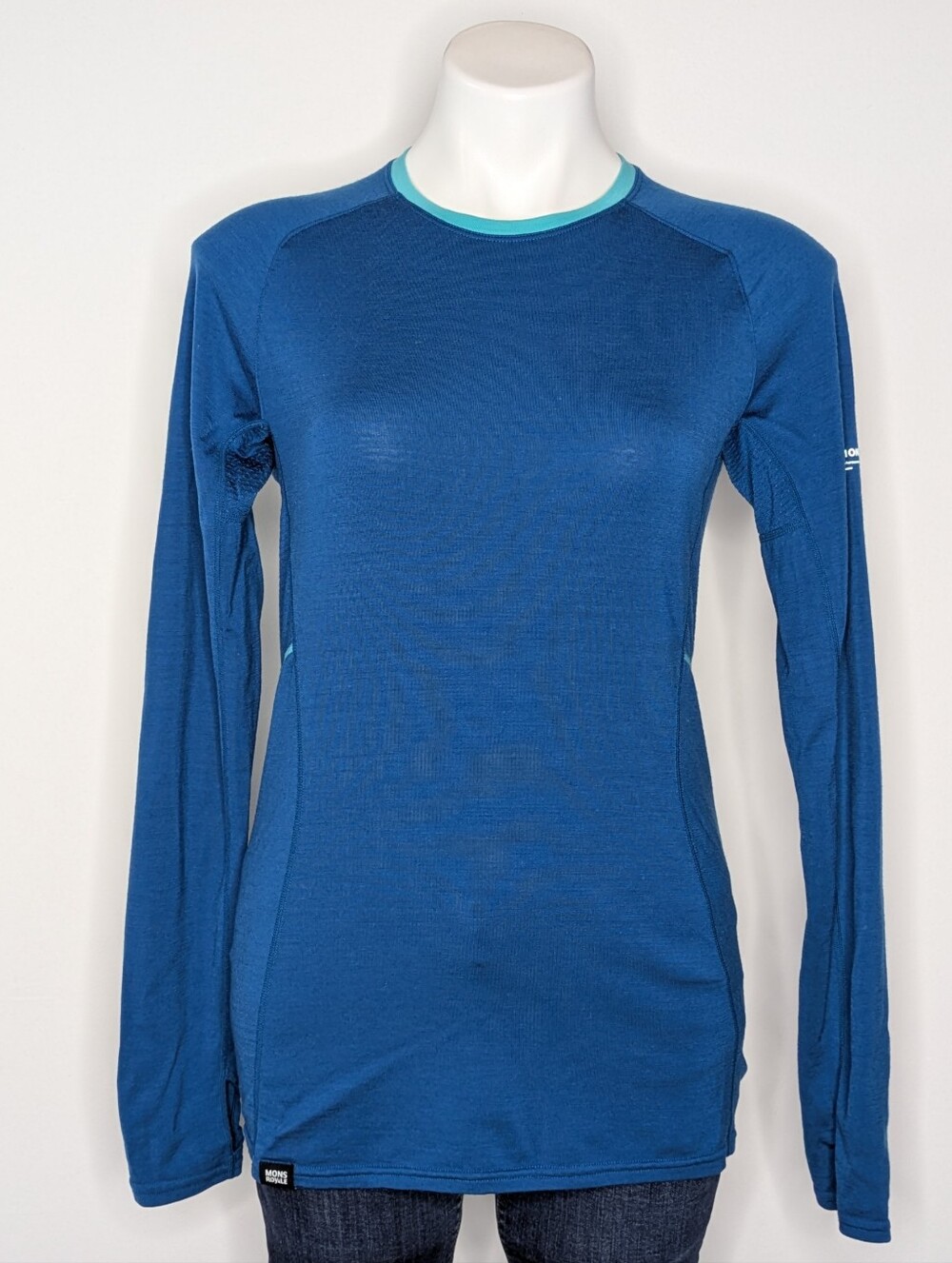 Mons Royale Blue Lightweight Long Sleeve Wool Blend Winter Base Layer Sweater M